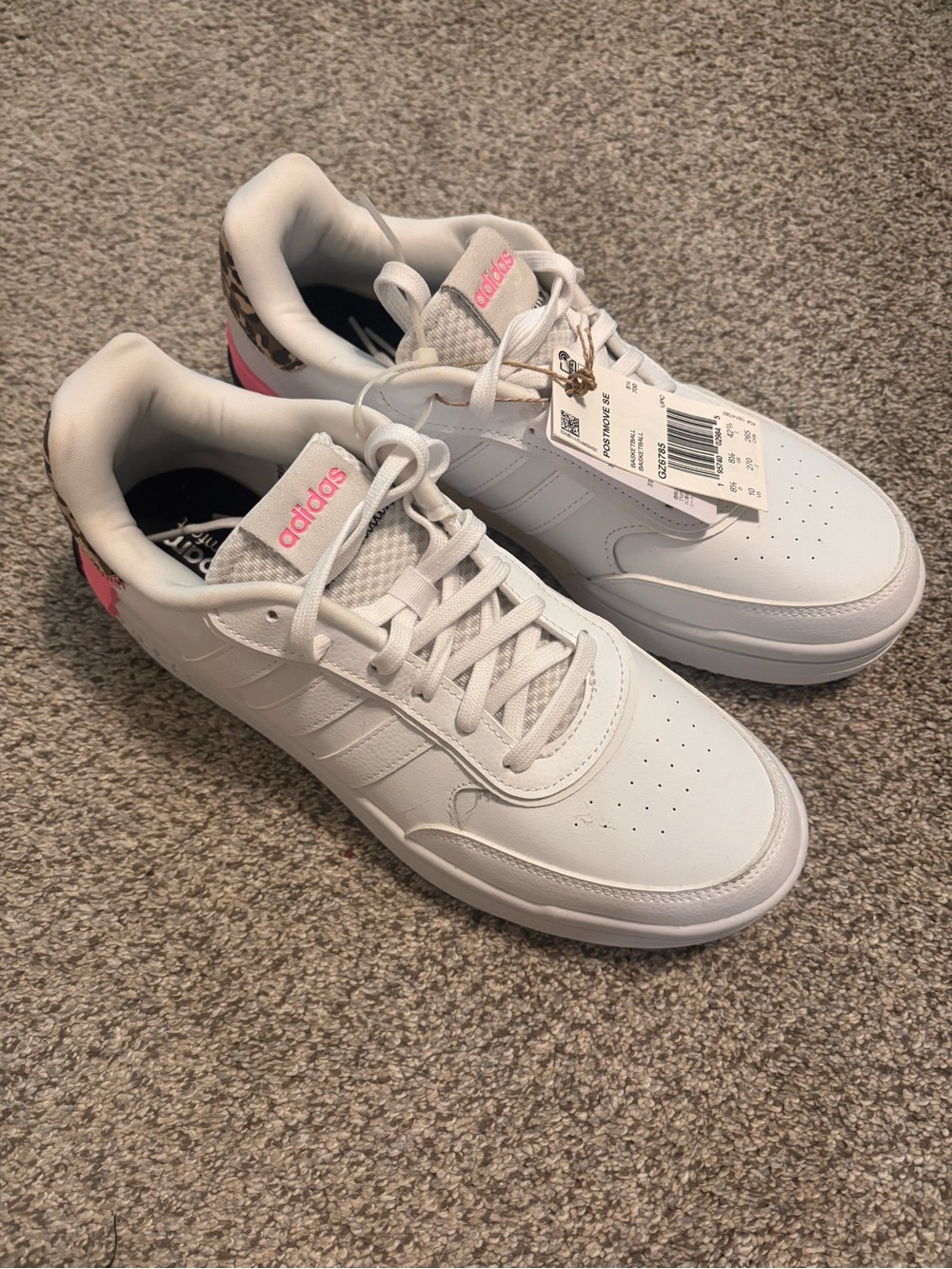 NWT- Adidas Womens Postmove SE Sneakers in Leopard White & Beam Pink Size 10